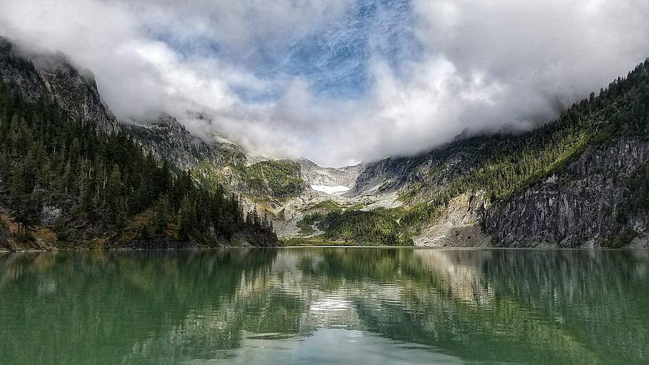 cloudscape, environment, foliage, lake, landscape, mountain HD wallpaper