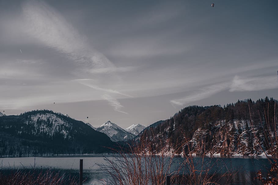 Mountains, clouds, cold, dawn, frosty, germany, ice, lake, landscape HD wallpaper