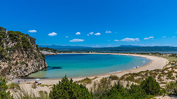 greece, beach, summer, blue, mediterranean, bay, peloponnese HD wallpaper