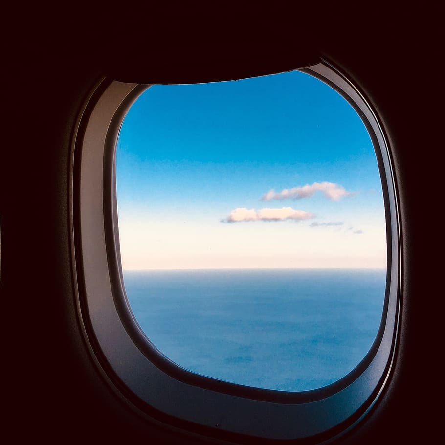 atlantic ocean, sea, clouds, blue, window, frame, sky, flight HD wallpaper
