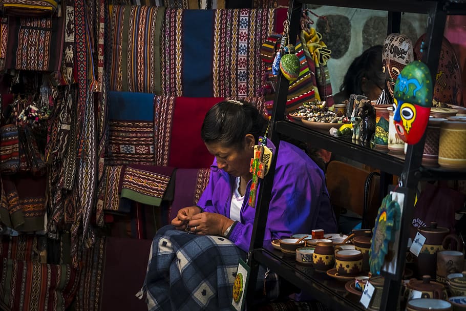 peru, cusco, elder, worker, clothes, woman, colors, colorful HD wallpaper