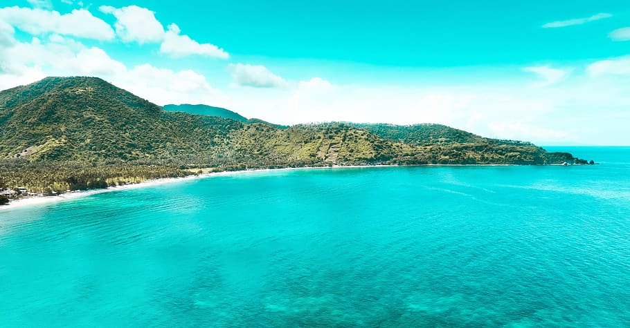 Aerial Photography of Island Surrounded With Green Trees, bay HD wallpaper