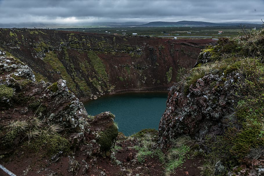 Aerial Photography of Mountain Under Gray Clouds, crater, daylight HD wallpaper