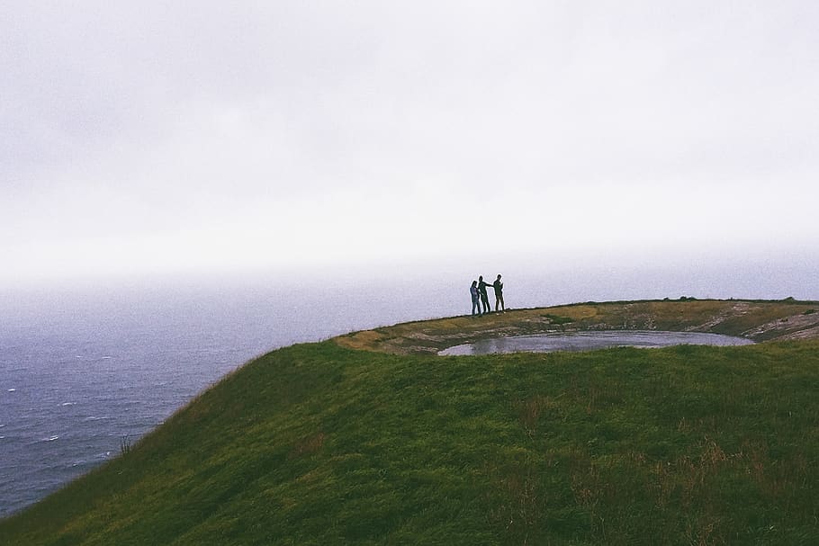 People Standing Near Body Of Water, Azores, breathtaking, cloudy HD wallpaper
