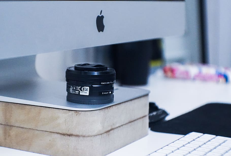 black zoom lens, desk, setup, camera, photography, kit, closeup, HD wallpaper