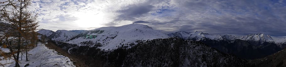 panorama, panoramic, mountain, sky, cloud, snow, landscape HD wallpaper