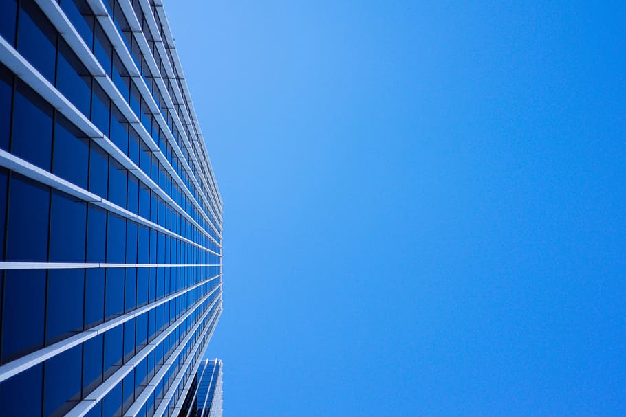 blue, sky, sunshine, building, corporate, business, office, HD wallpaper