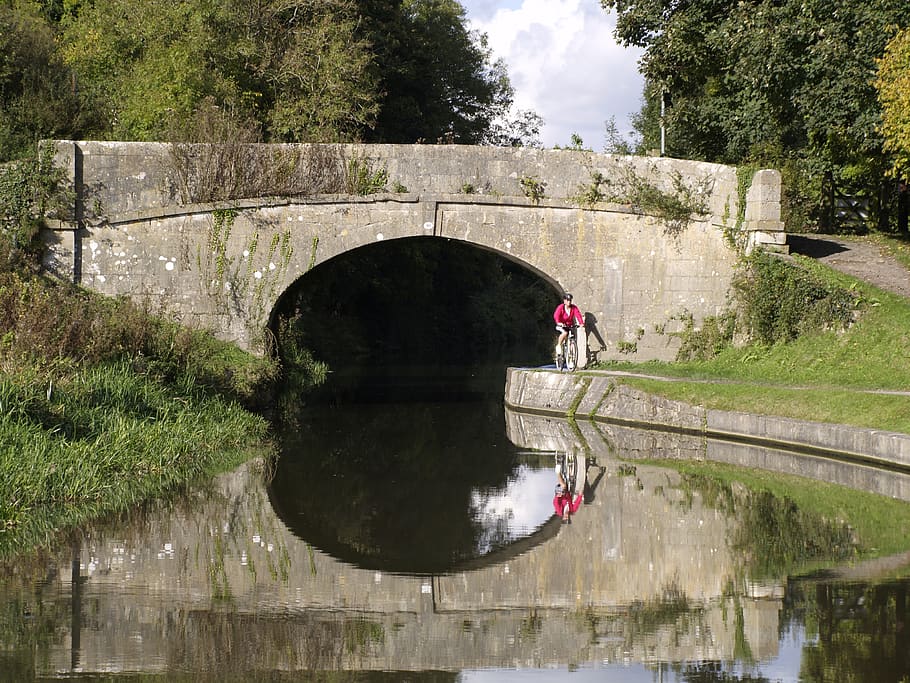 canal, bridge, water, reflection, landscape, arch, plant, tree HD wallpaper
