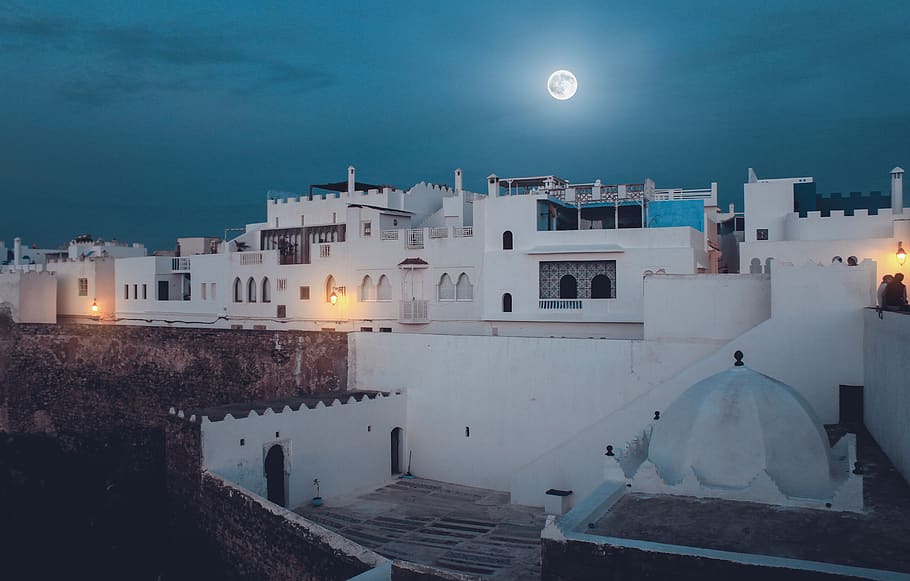 morocco, asilah, city, sky, light, moment, moon, night, dreams, HD wallpaper