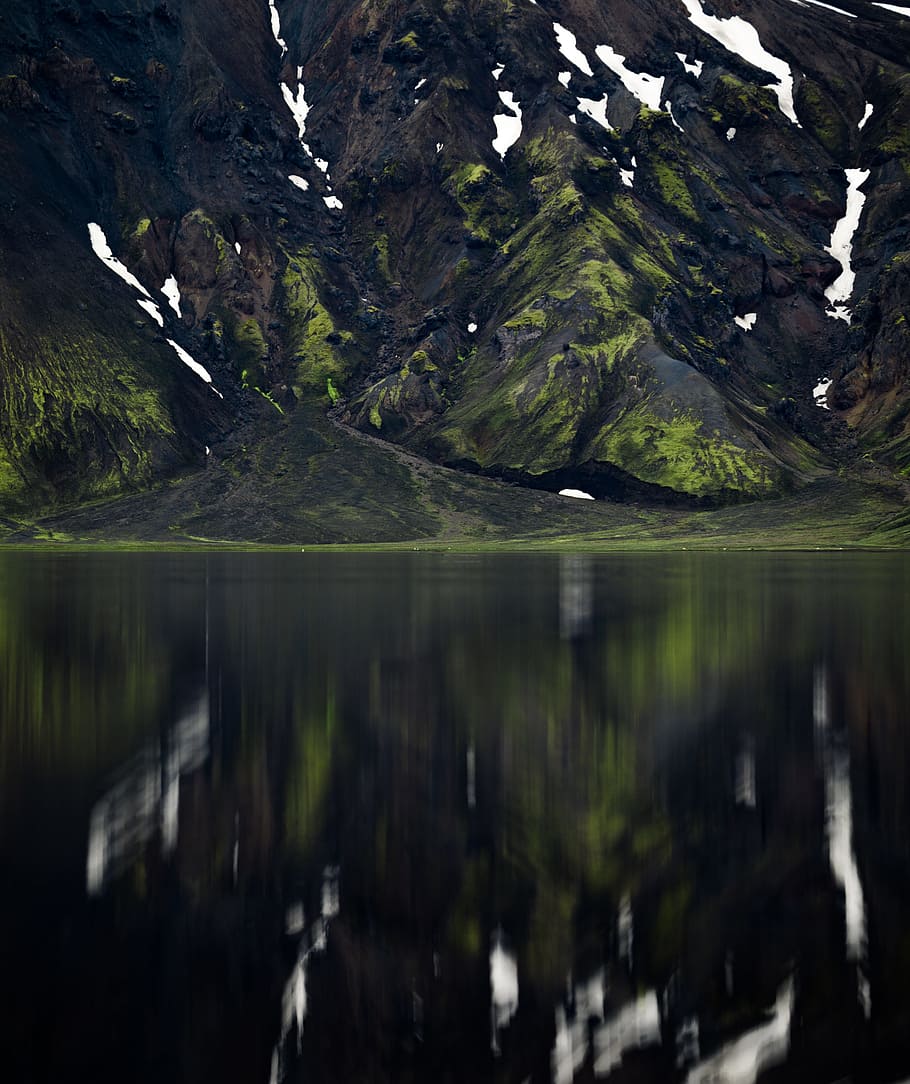 calm lake, water, mountain, snow, cold, winter, reflection, nature HD wallpaper