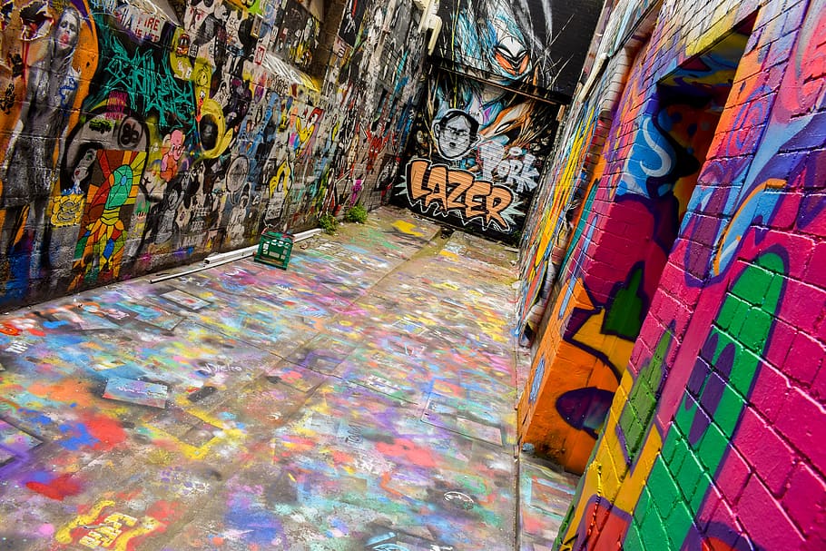 australia, melbourne, alley, paint, graffiti, art, lazer, ghetto, HD wallpaper