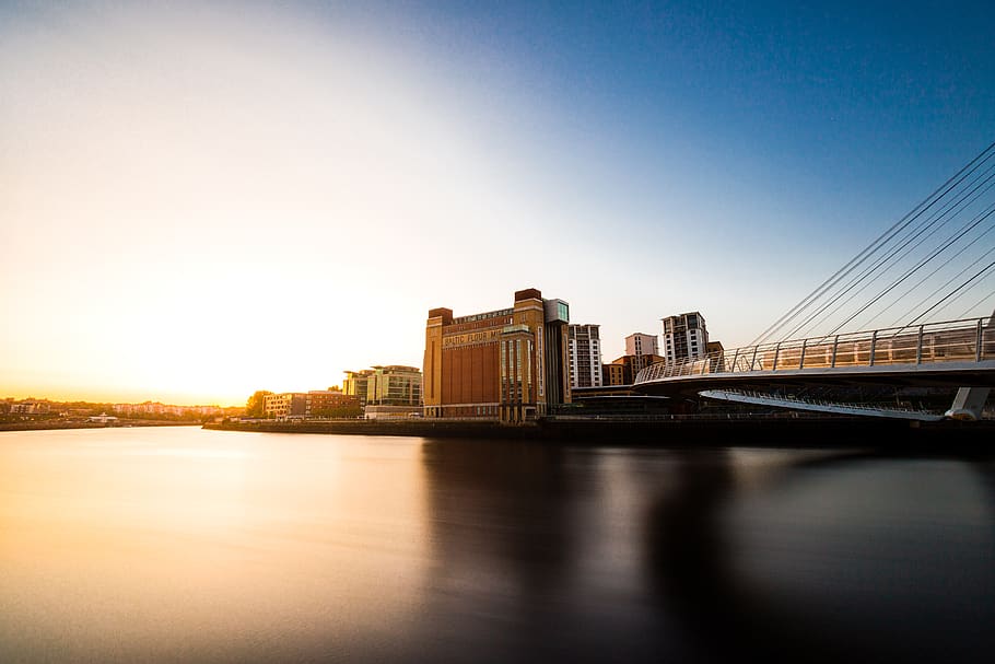 united kingdom, newcastle upon tyne, quayside, sunrise, river, HD wallpaper