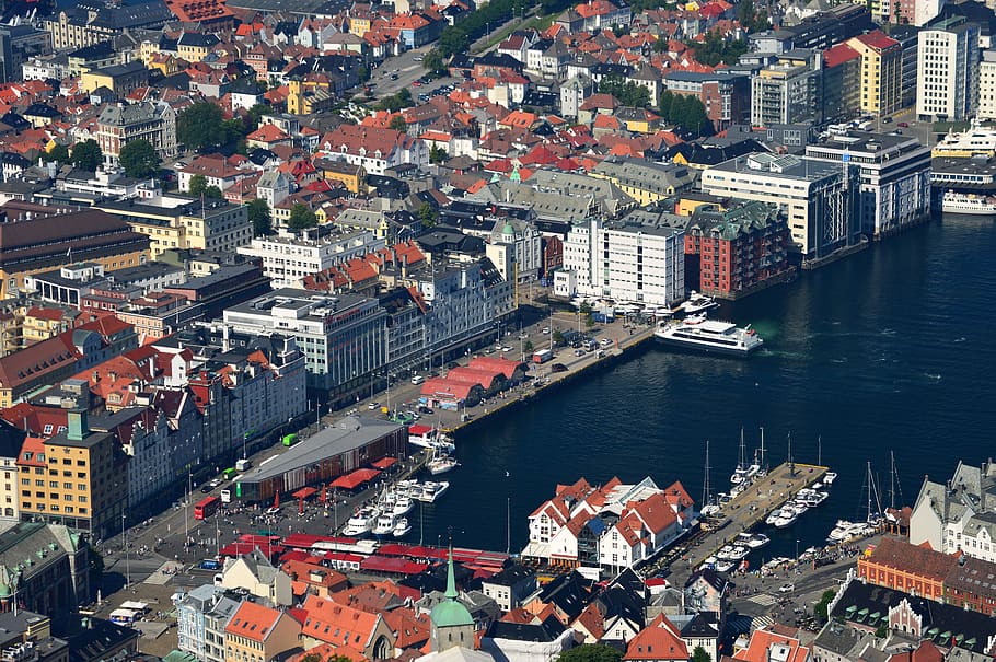 landscape, city, cityscape, distant view, norway, mountains HD wallpaper