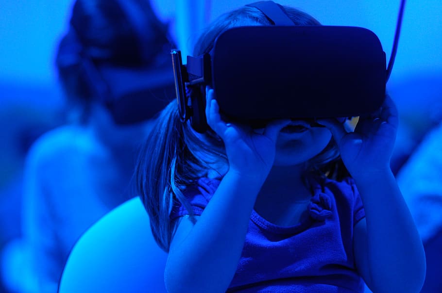 girl using VR goggles, one person, wireless technology, women HD wallpaper