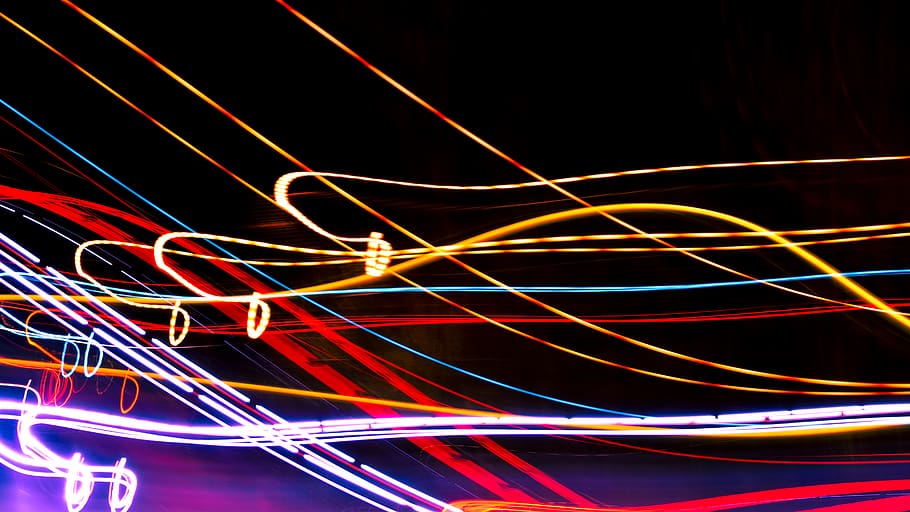 yellow, red, and blue lines, light, laser, experimental, lights, HD wallpaper