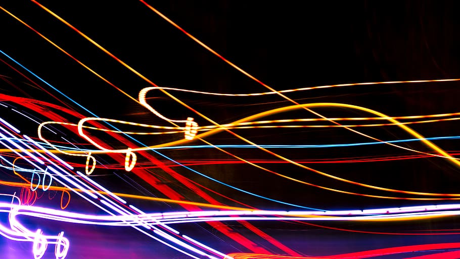 yellow, red, and blue lines, light, laser, experimental, lights HD wallpaper