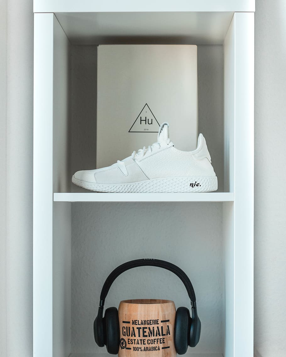 white low-top sneaker, footwear, clothing, apparel, shoe, headphones HD wallpaper
