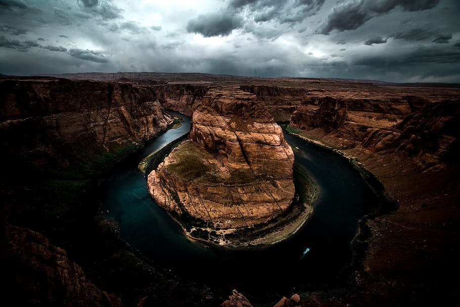 horseshoe, bend, river, water, landscape, view, nature, clouds HD wallpaper