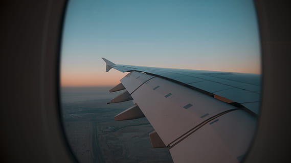 passenger plane window, airplane, flying, sunset, wing, left HD wallpaper