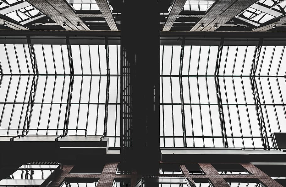 architecture, building, infrastructure, design, black and white HD wallpaper
