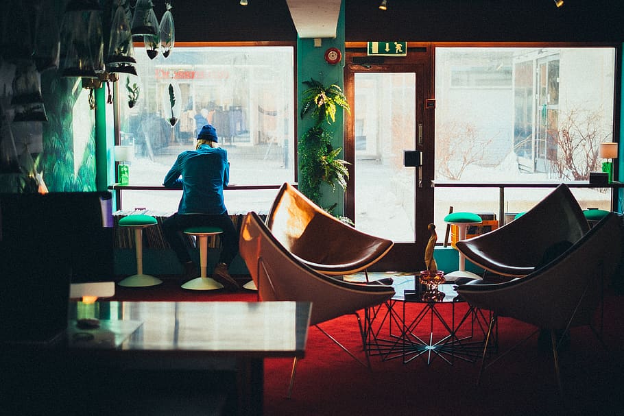 person sitting while facing window, rear view, seat, glass - material HD wallpaper