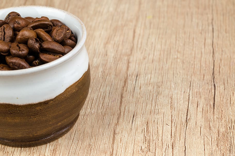 Coffee Beans in Bowl, aroma, background, brown, caffeine, close-up, HD wallpaper