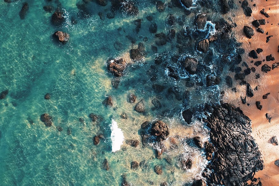 Aerial Photography Of Ocean, aerial shot, bird's eye view, from above