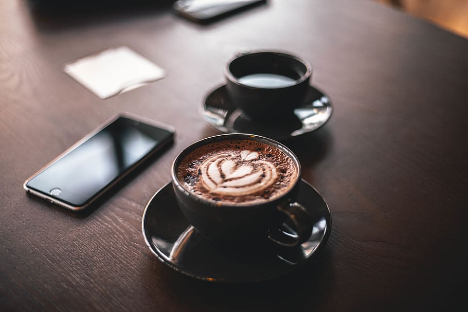 black ceramic cup with saucer, coffee, coffee - drink, coffee cup HD wallpaper