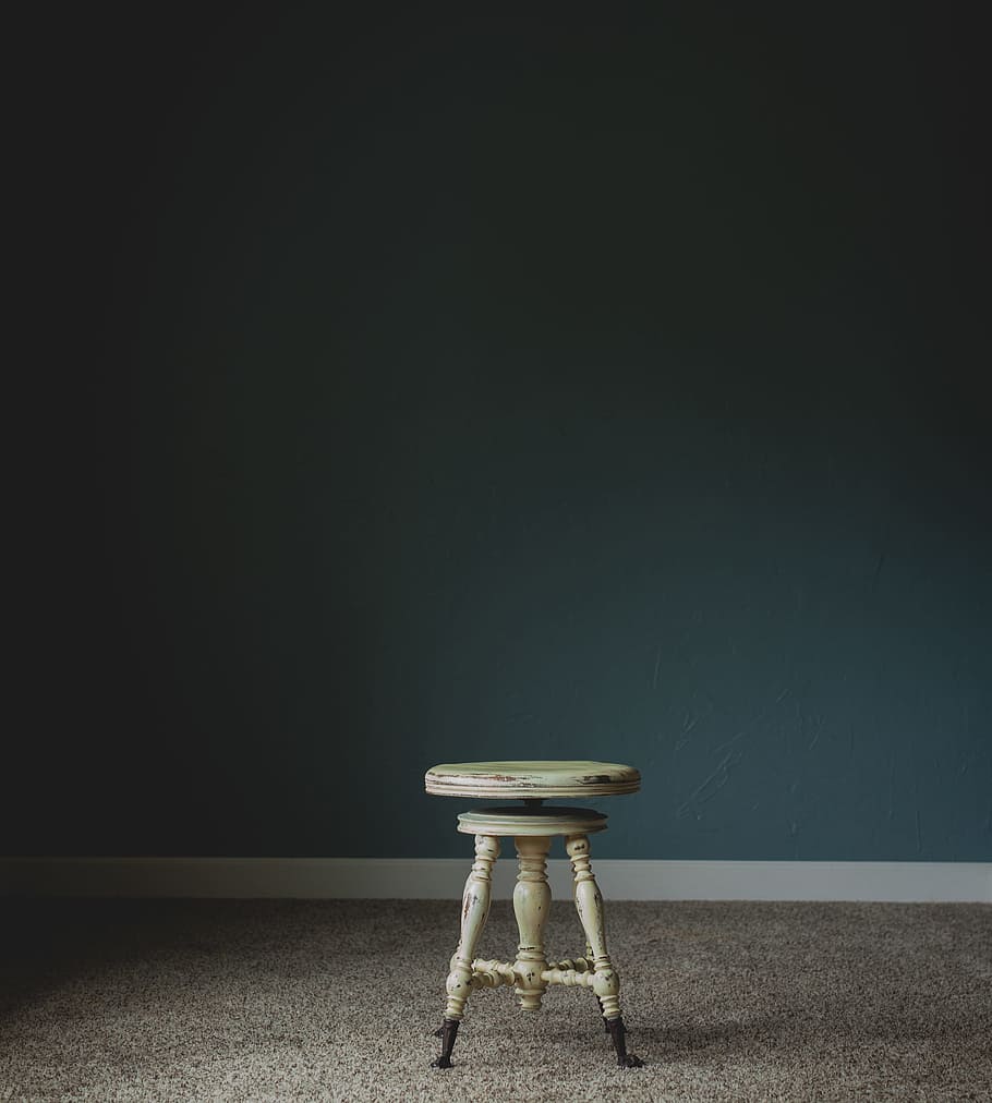 white wooden stool chair near wall, building, minimal, seat, interior design