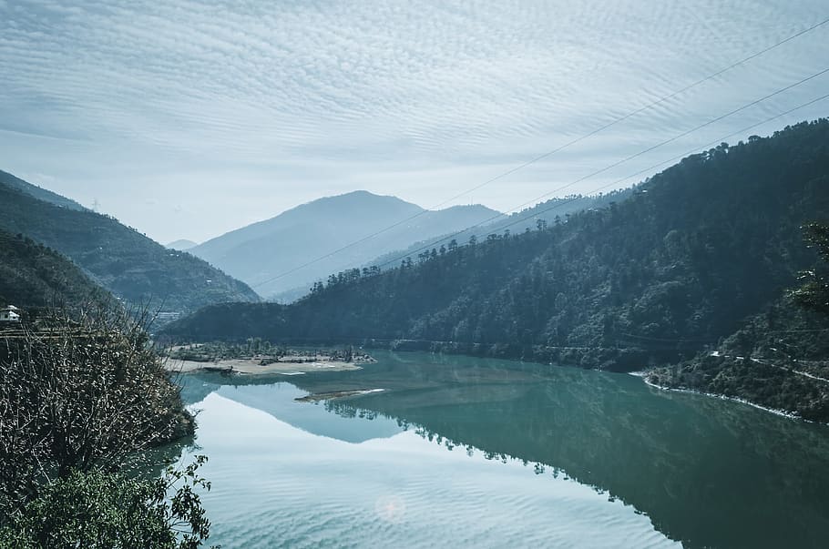 india, pandoh, forest, dam, water, reflection, clouds, scenic HD wallpaper