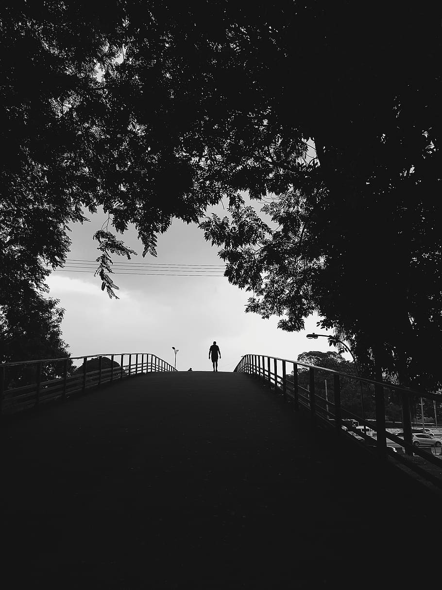 Black and White Concrete Building, architecture, bridge, clouds HD wallpaper