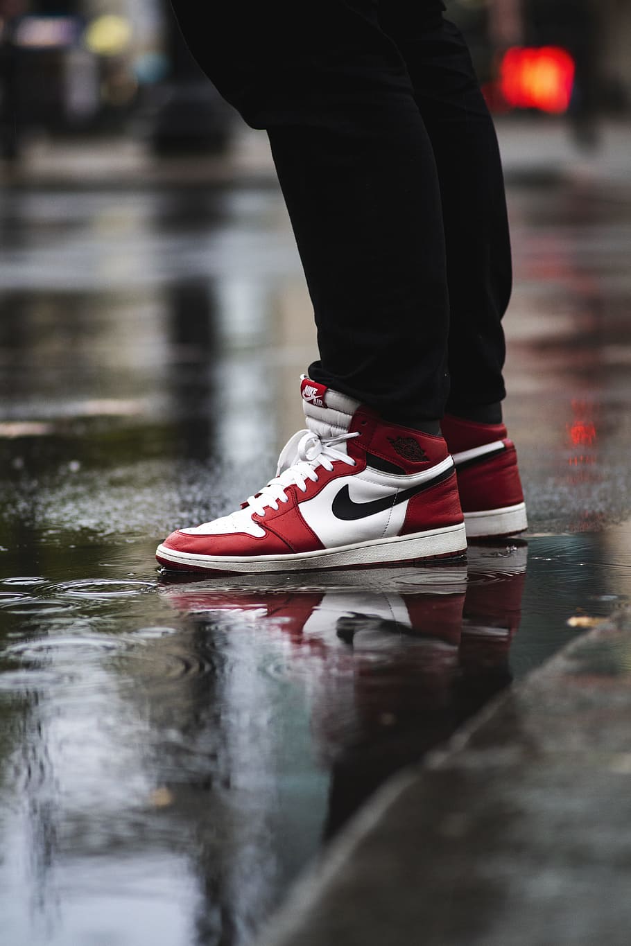 HD wallpaper: selective focus photography of person wearing white-red-and-black Air Jordan Chicago | Wallpaper Flare