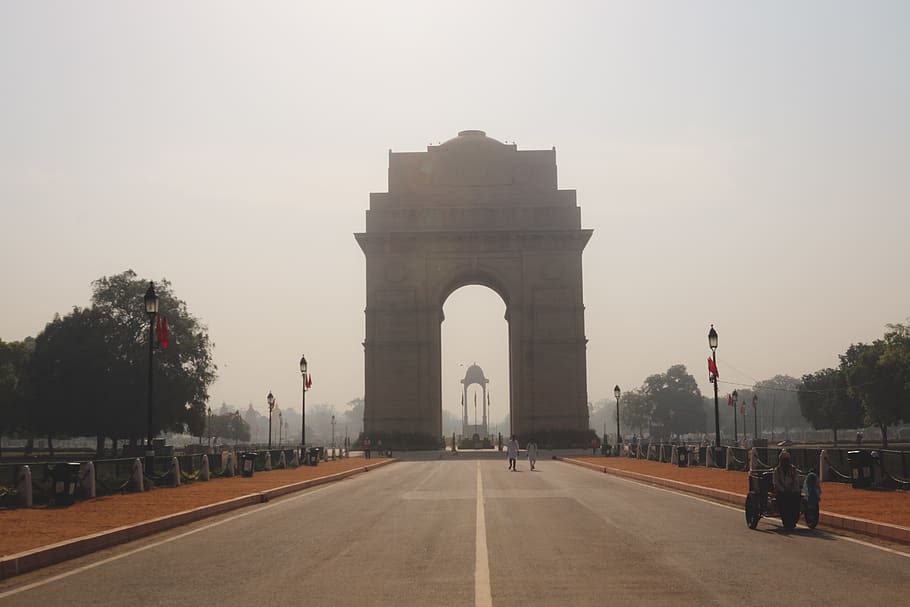india, new delhi, road, monument, building, war, india gate