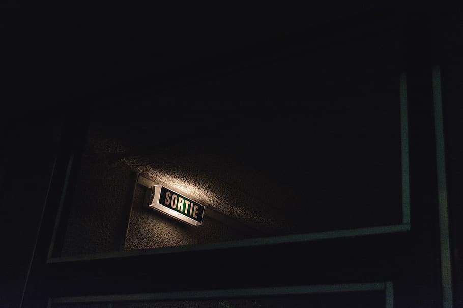Sortie lamp turned on, france, chamalières, emblem, night, low angle view HD wallpaper