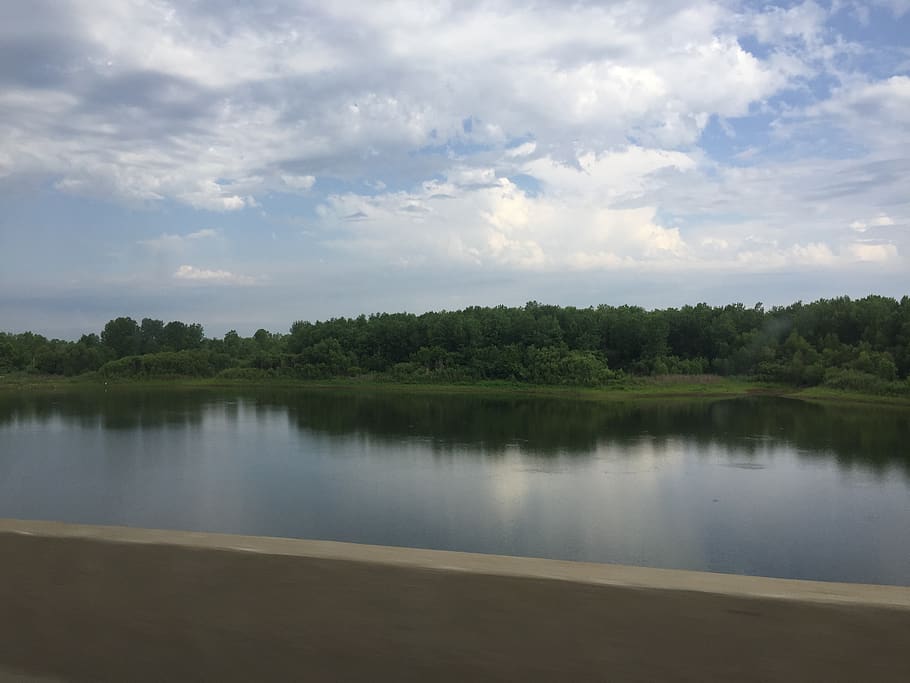 united states, boonville, i-70, forest, missouri river, clouds, HD wallpaper