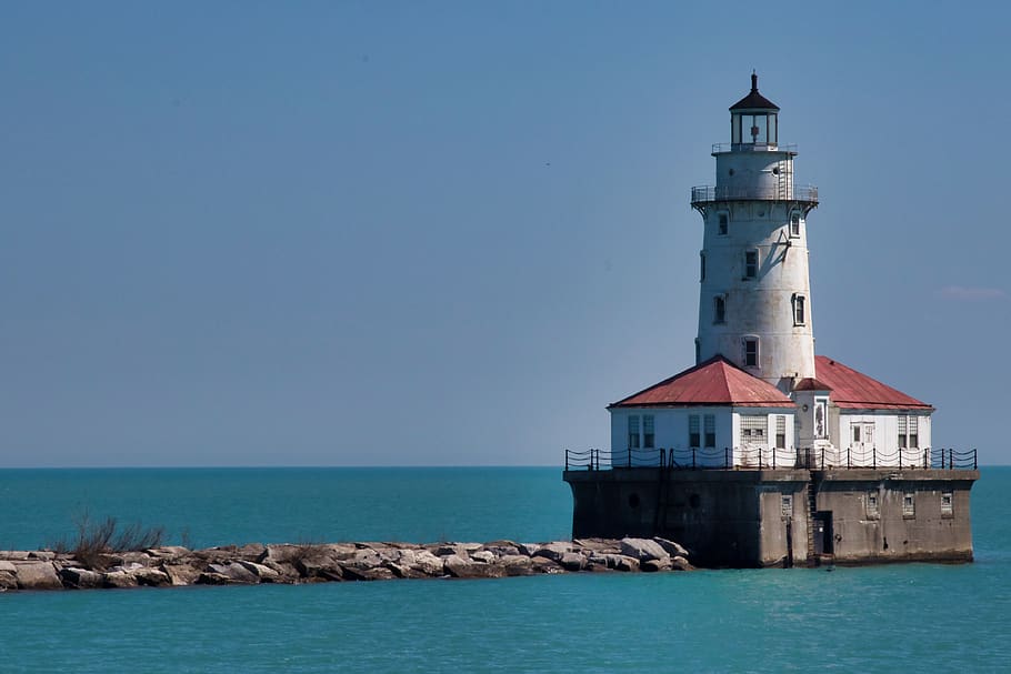 united states, light, lighthouse, michigan lake, chicago, tower, HD wallpaper