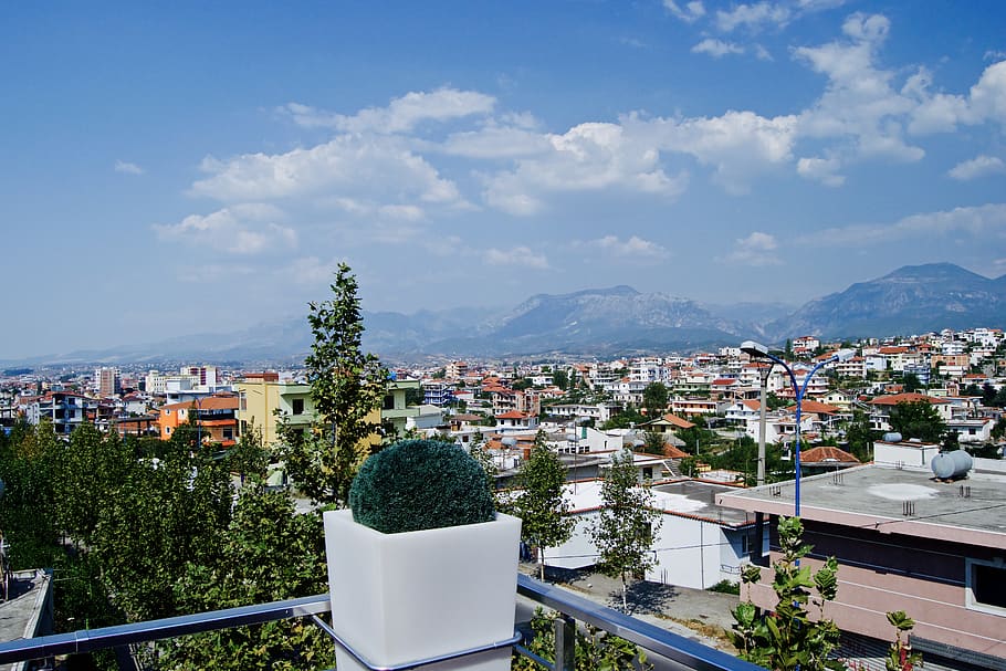 albania, tirana, mountains, balcony, city, view, built structure, HD wallpaper