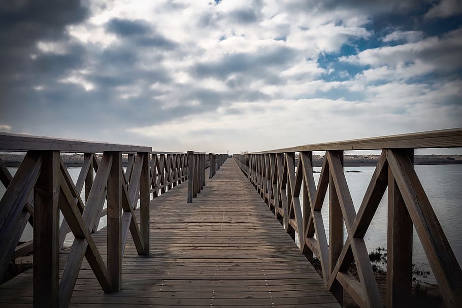 catwalk, pedestrian, bridge, architecture, footbridge, river, HD wallpaper