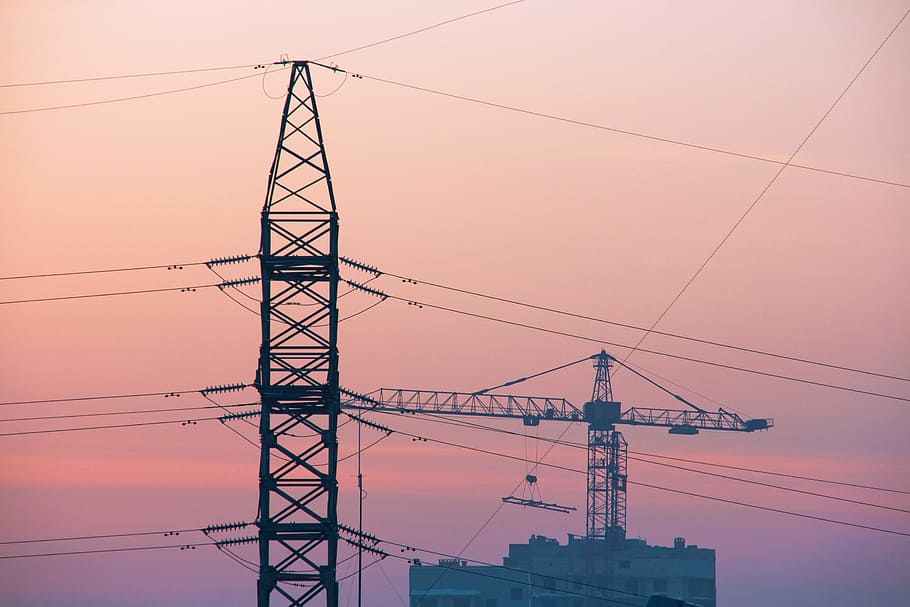 power, powerful, grid, tower, electricity, sunset, steel, nobody HD wallpaper