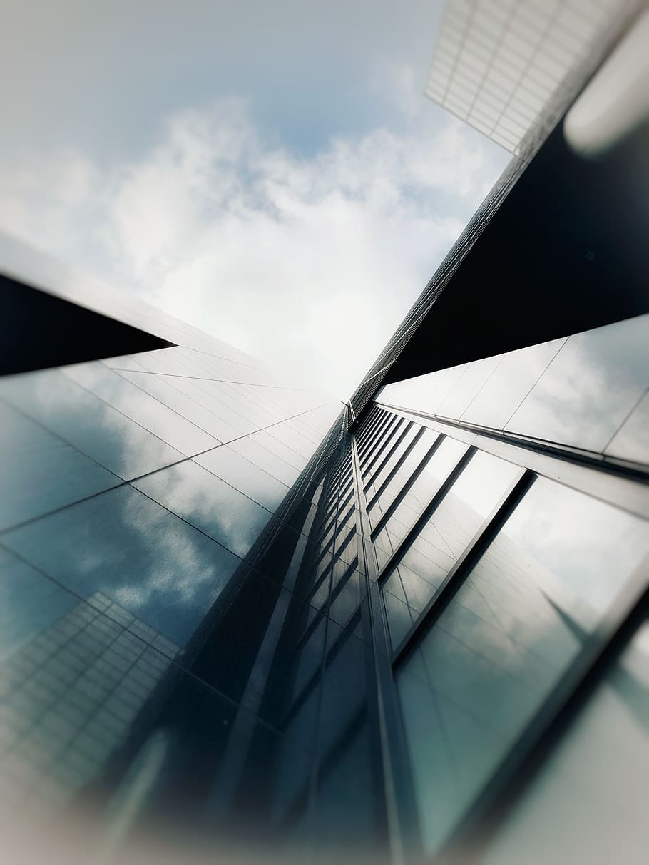 skyline, skyscraper, reflections, clouds, windows, cloud - sky HD wallpaper
