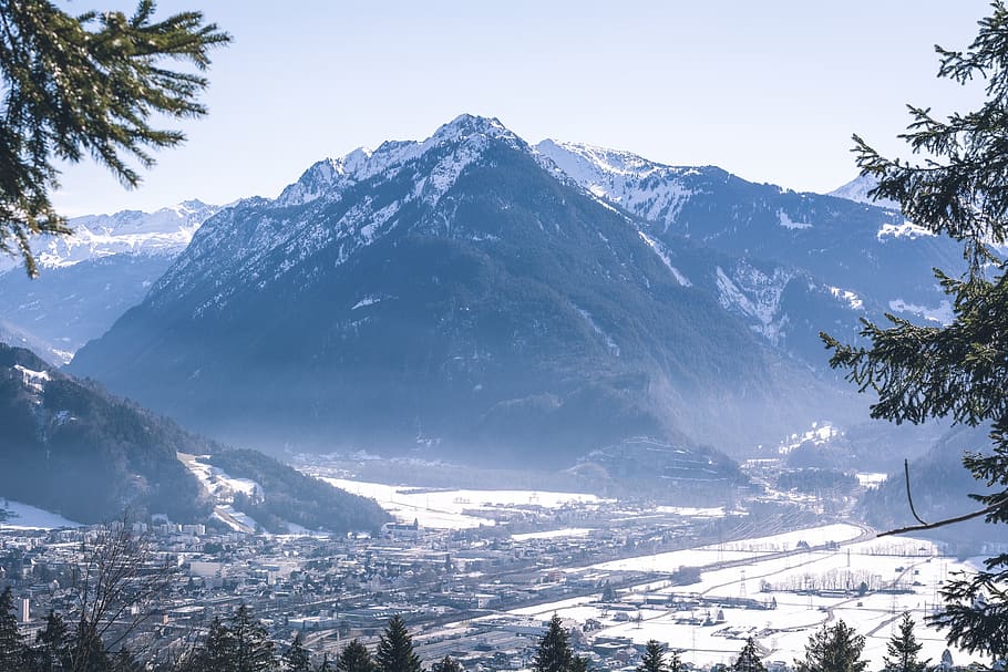 landscape, winter, wintry, snow, mountains, mountain peaks HD wallpaper