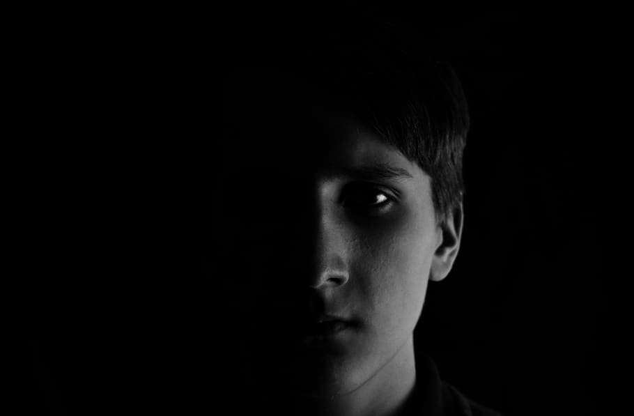 portrait, black and white, black background, one person, body part HD wallpaper