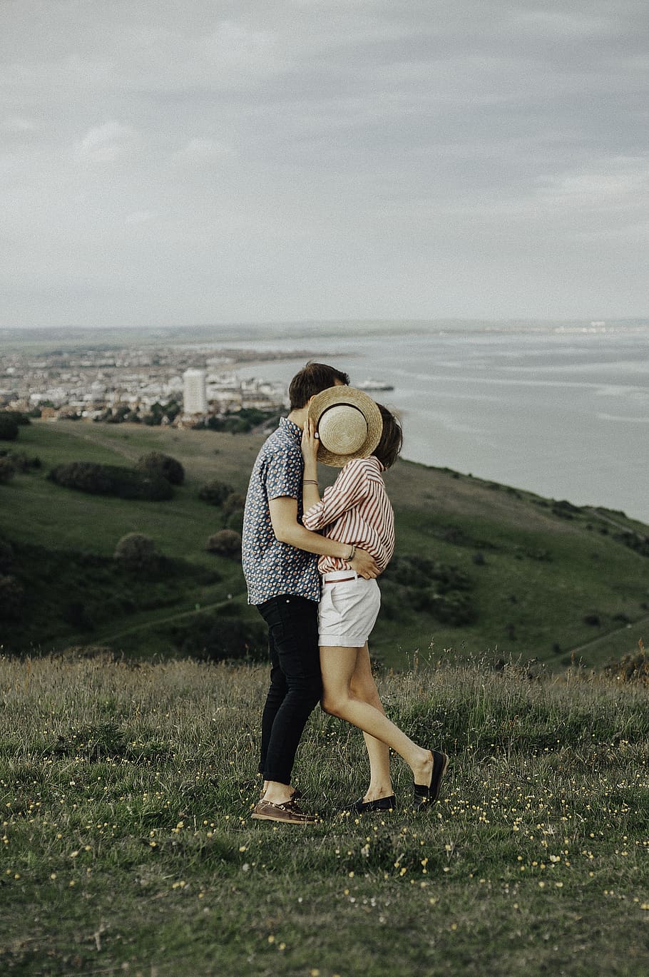 Photo of Woman and Man Hugging While Standing on Grass, affection HD wallpaper