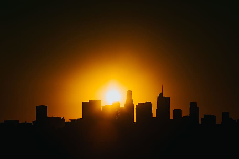 silhouette of a buildings during sunset, skyscraper, tower, skyrise HD wallpaper