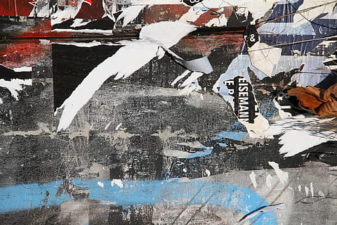 gray wall with flyers residues, paper, texture, poster, grunge HD wallpaper