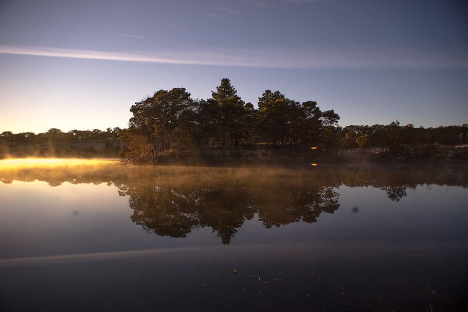australia, bungendore, dam, forest, morning, sunrise, sunset HD wallpaper