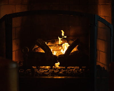 lighted fireplace, indoors, hearth, storyville coffee, usa, seattle HD wallpaper