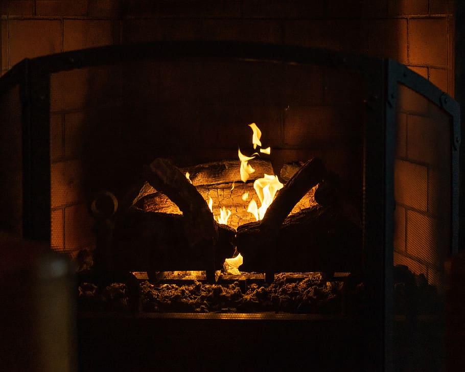 lighted fireplace, indoors, hearth, storyville coffee, usa, seattle HD wallpaper