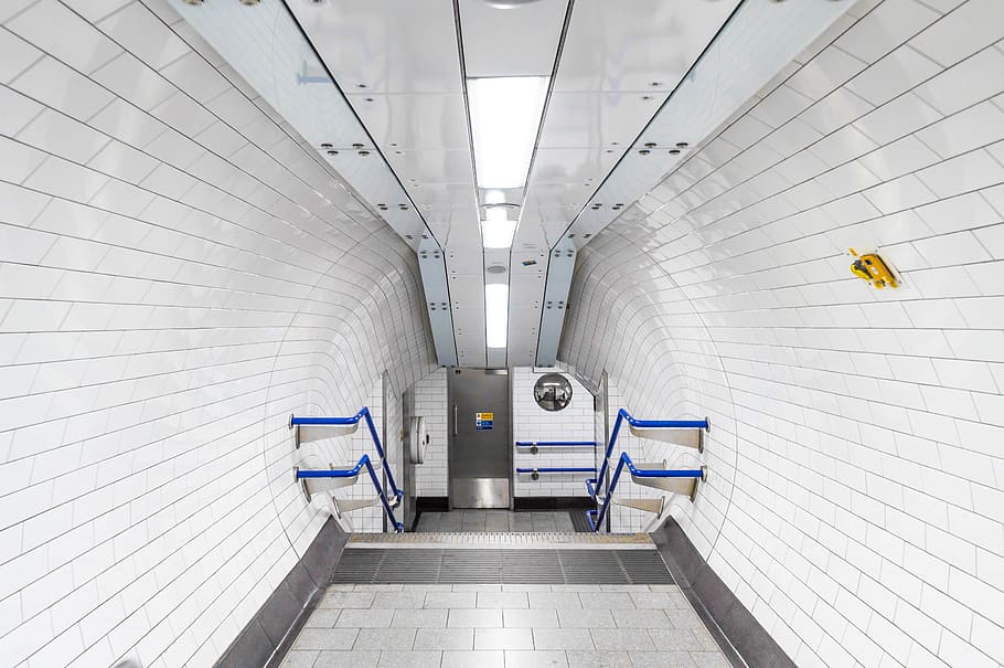 white tunnel, corridor, vehicle, transportation, train station, HD wallpaper