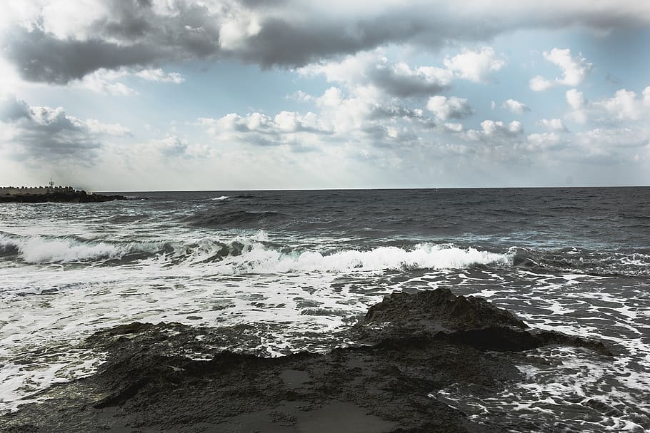 greece, malia, water, sea, crete, holiday, waves, sky, cloud - sky, HD wallpaper